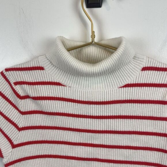 Callahan Revolve White Red Striped Short Sleeve Turtleneck Cropped Sweater Sz S - Picture 4 of 6